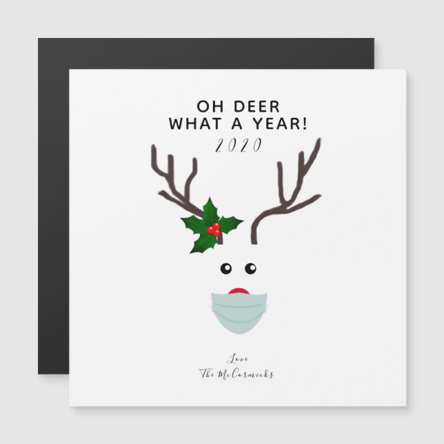 Oh Deer 2020 Christmas Reindeer Wearing Face Mask (Front/Back)