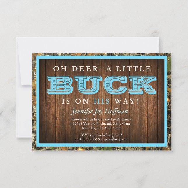 Oh Deer, A Little Buck Is On His Way! Camo Invite (Front)