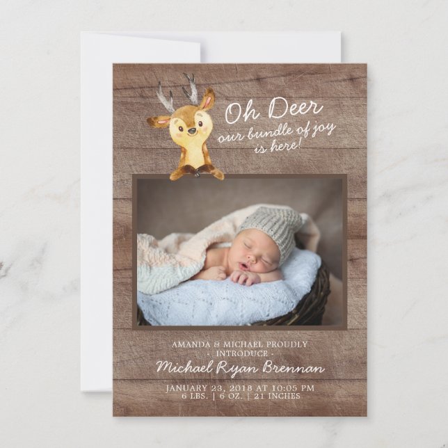 Oh Deer Baby Boys Photo Birth Announcement (Front)