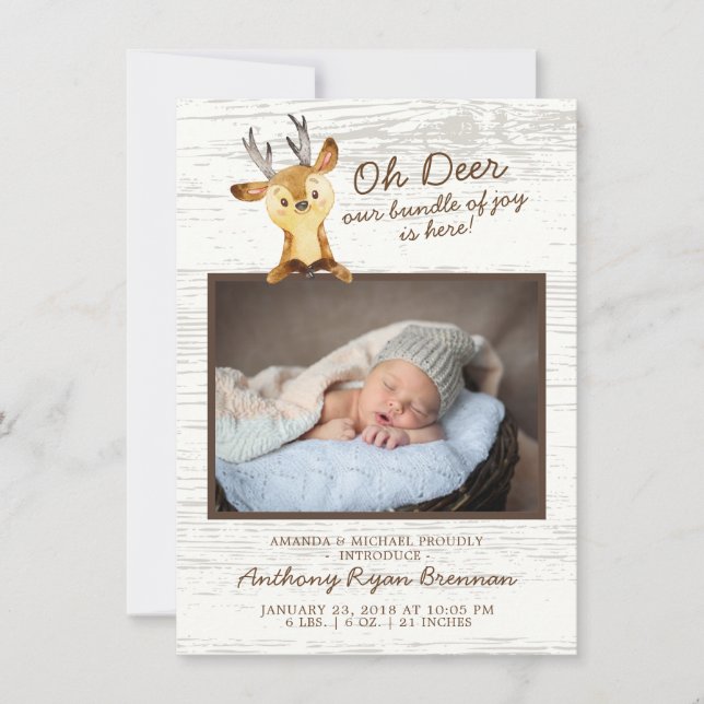 Oh Deer Baby Boys Photo Birth Announcement (Front)