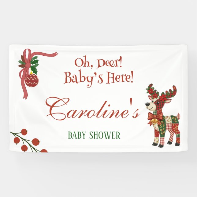 Oh, Deer! Baby’s Here! – Christmas Baby Shower Banner (Horizontal)