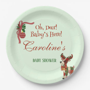 Oh, Deer! Baby’s Here! – Christmas Baby Shower Paper Plate
