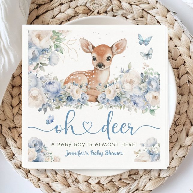 Oh Deer Baby Shower Boy Dusty Blue Paper Napkin (Creator Uploaded)