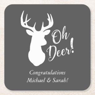 Oh Deer Baby Shower Country Lodge Square Paper Coaster