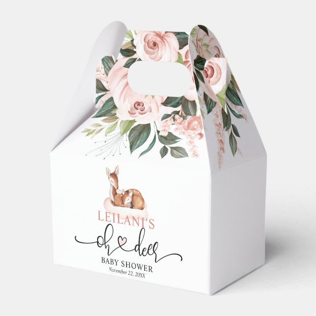 Oh Deer Baby Shower Pink Floral Favor Box (Front Side)
