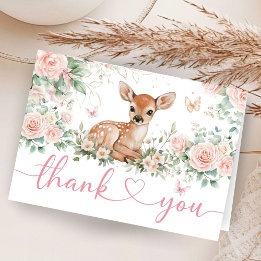 Oh Deer Baby Shower Pink Folded Thank You Card