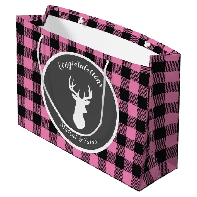 Oh Deer Baby Shower Pink Large Gift Bag (Back Angled)