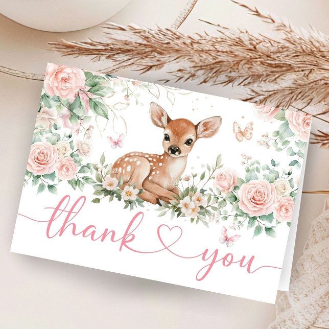 Oh Deer Baby shower rose Carte de remerciements pl (Créateur téléchargé)