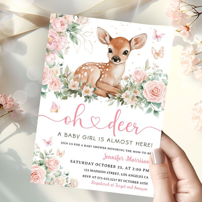 Oh Deer Baby shower rose fille invitation (Créateur téléchargé)