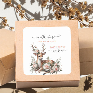 oh deer baby shower thank you square sticker