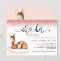 Oh Deer Baby Shower Watercolor Pink Glitter