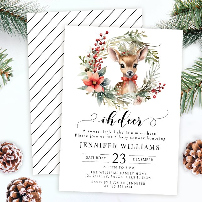 Oh deer baby winter wreath baby shower invitation (Creator Uploaded)