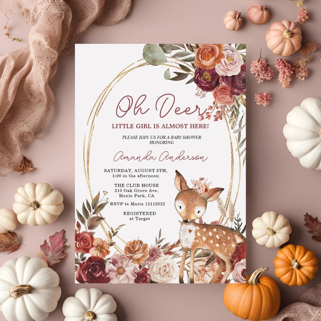 Oh Deer Beige Marsala Baby shower invitation (Créateur téléchargé)