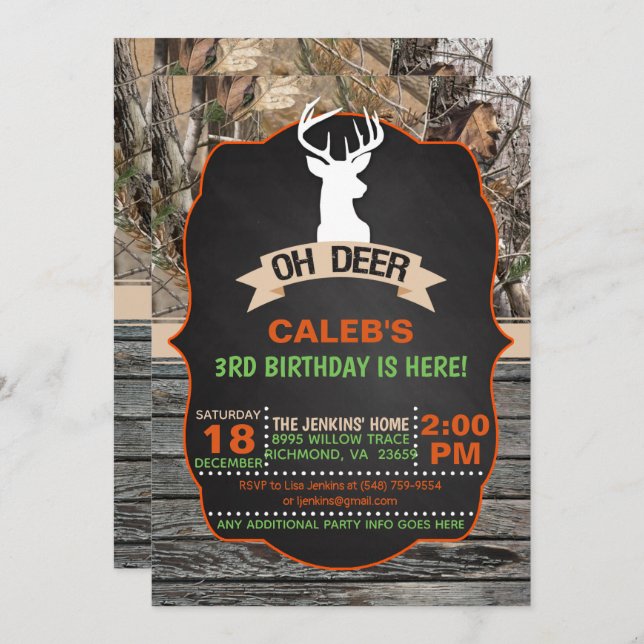 Oh Deer Birthday Invitation - Boy (Front/Back)