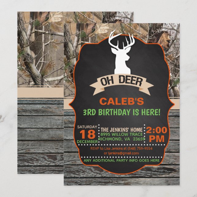 Oh Deer Birthday Invitation - Garçon (Devant / Derrière)