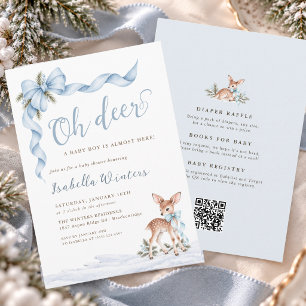 Oh Deer Blue Bow Winter Baby Boy Shower ALL IN ONE Invitation
