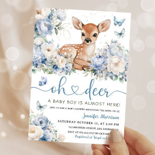Oh Deer Boy Baby Shower Dusty Blue Invitation