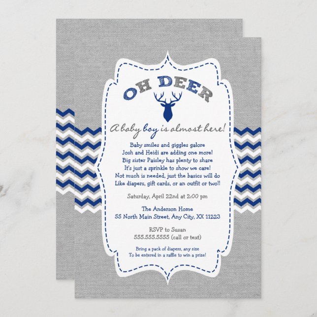Oh Deer Buck Baby Sprinkle invite, front facing Invitation (Front/Back)