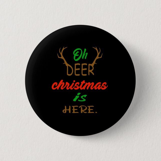 Oh Deer Christmas Celebration Holiday Design 2 Inch Round Button (Front)