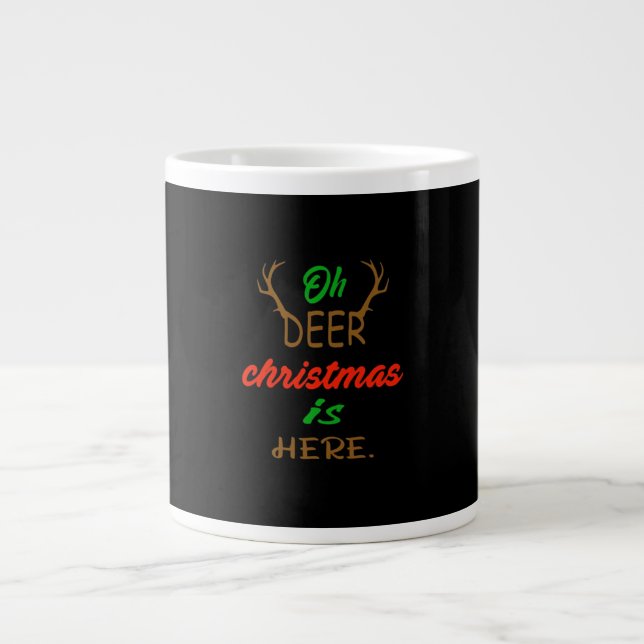 Oh Deer Christmas Celebration Holiday Design Large Coffee Mug (Front)