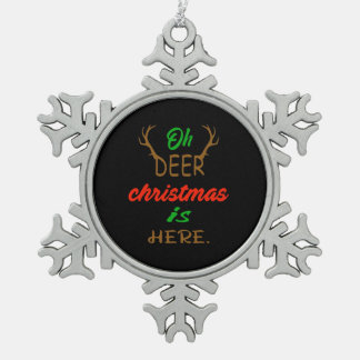 Oh Deer Christmas Celebration Holiday Design Snowflake Pewter Christmas Ornament