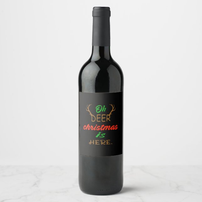 Oh Deer Christmas Celebration Holiday Design Wine Label (Front)
