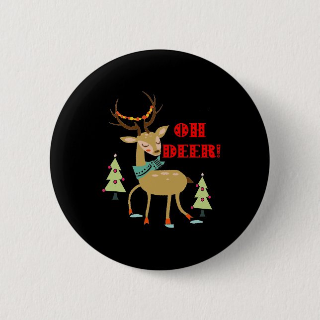 Oh Deer! Christmas Deer With Trees Gift  2 Inch Round Button (Front)