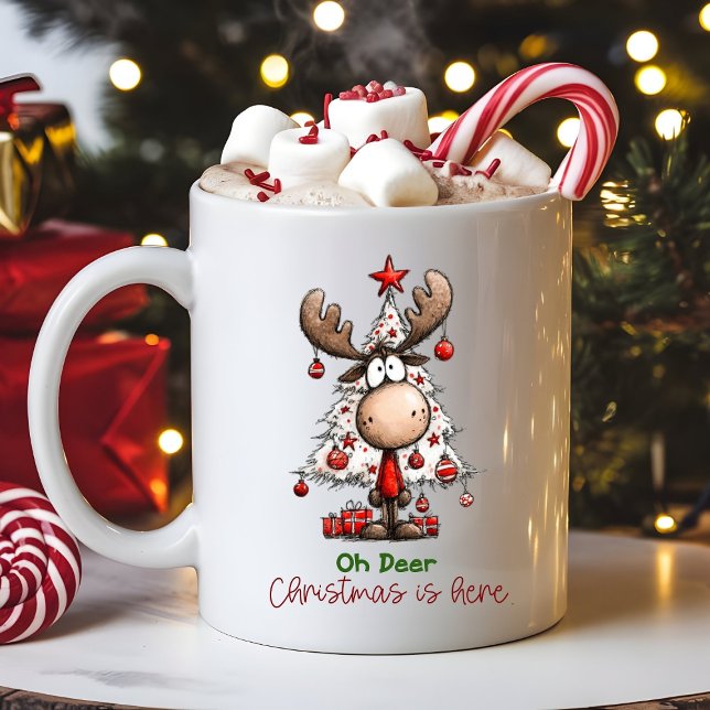 Oh Deer Christmas Is Here Funny Reindeer  Coffee Mug (Creator Uploaded)