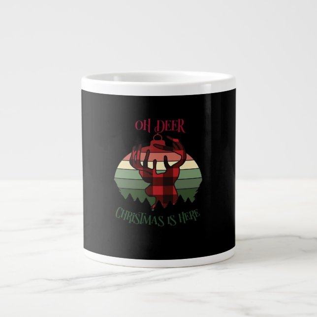 Oh Deer Christmas Is Here Joyful Aesthetic  Large Coffee Mug (Front)