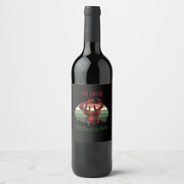 Oh Deer Christmas Is Here Joyful Aesthetic  Wine Label (Front)
