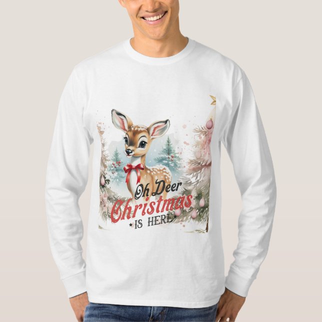 Oh Deer Christmas is here Long Sleeve Tshirt (Front)