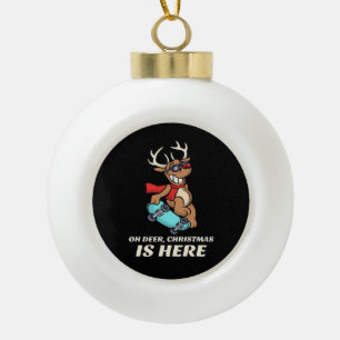 Oh Deer Christmas Is Here Skateboarding Deer Graph Ceramic Ball Christmas Ornament