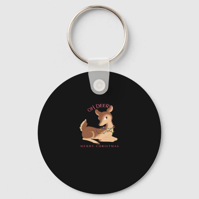 Oh Deer Christmas Modern Design Keychain (Front)