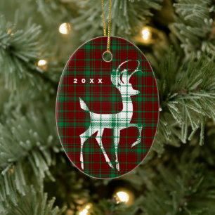 "Oh Deer" Christmas Plaid Ceramic Ornament