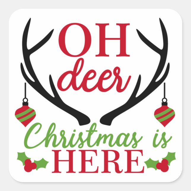Oh Deer Christmas Square Sticker (Front)