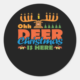 Oh Deer Christmas Too Classic Holiday Style  Classic Round Sticker