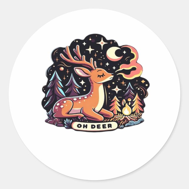 Oh Deer Contemporary Graphic Vibe  Classic Round Sticker (Front)