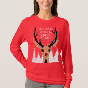 Oh Deer Crazy Year Reindeer Lights Christmas T-Shirt