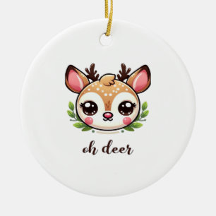 Oh Deer Cute Deer Minimal Design Ceramic Ornament
