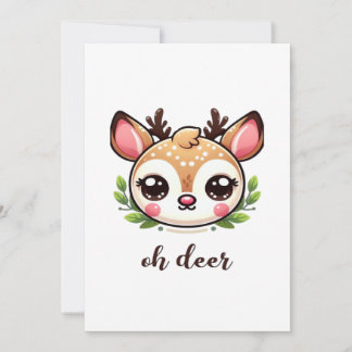 Oh Deer Cute Deer Minimal Design Holiday Card