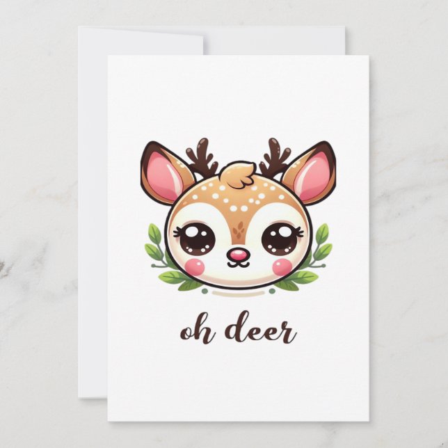 Oh Deer Cute Deer Minimal Design Holiday Card (Front)