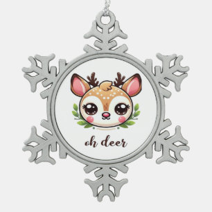 Oh Deer Cute Deer Minimal Design Snowflake Pewter Christmas Ornament