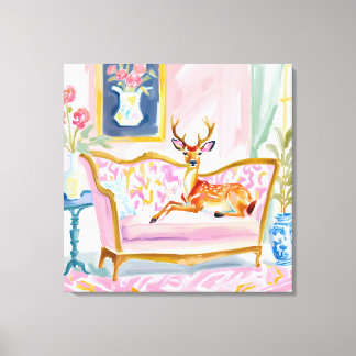 Oh Deer Darling! Deer on sofa  Canvas Print