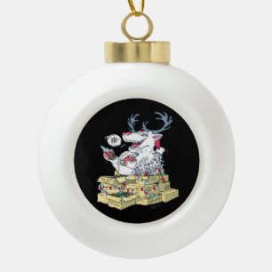 Oh Deer Drunk Reindeer Celebrating Christmas Festi Ceramic Ball Christmas Ornament