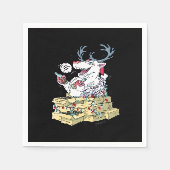 Oh Deer Drunk Reindeer Celebrating Christmas Festi Napkin (Front)