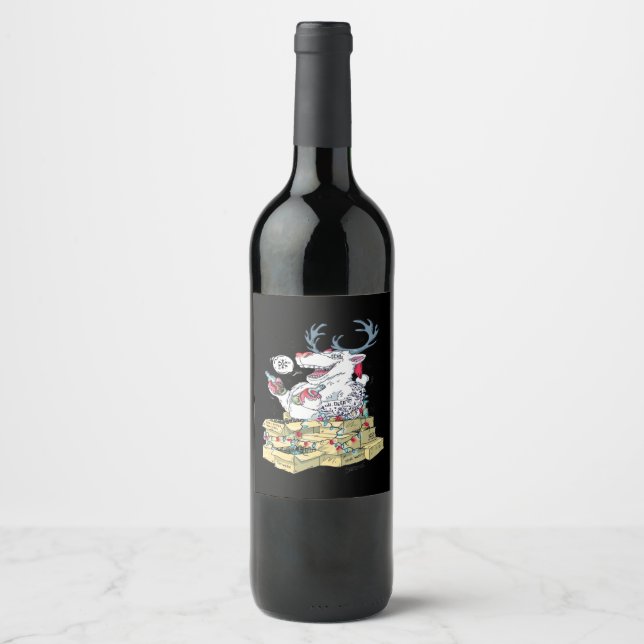 Oh Deer Drunk Reindeer Celebrating Christmas Festi Wine Label (Front)