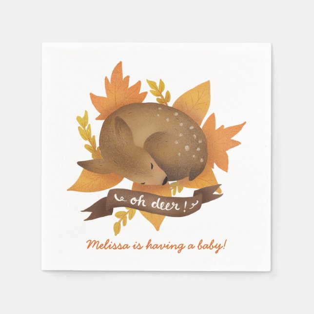 Oh deer! Fall Woodland Themed Neutral Baby Shower Napkin (Front)