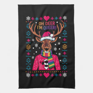 Oh Deer I'm Queer LGBT LGBTQ Gay Pride Ugly Xmas Kitchen Towel