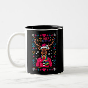Oh Deer I'm Queer LGBT LGBTQ Gay Pride Ugly Xmas Two-Tone Coffee Mug