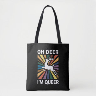 Oh Deer I'm Queer Rainbow LGBT Pride Gay Lesbian  Tote Bag
